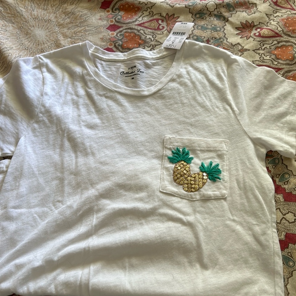 J Crew NWT pineapple embellished pocket tee